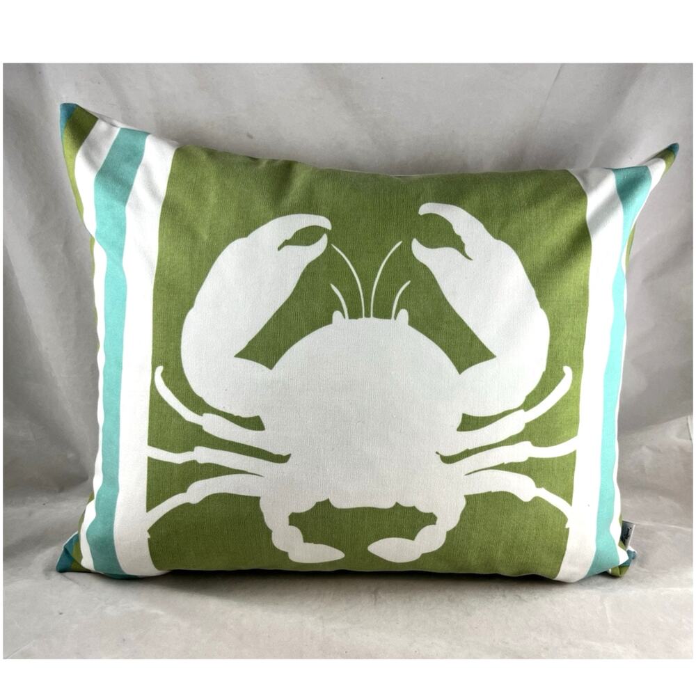 Designer Marlo Lorenz Crab Graphic Throw Pillow Coastal Feather Filled 19x16